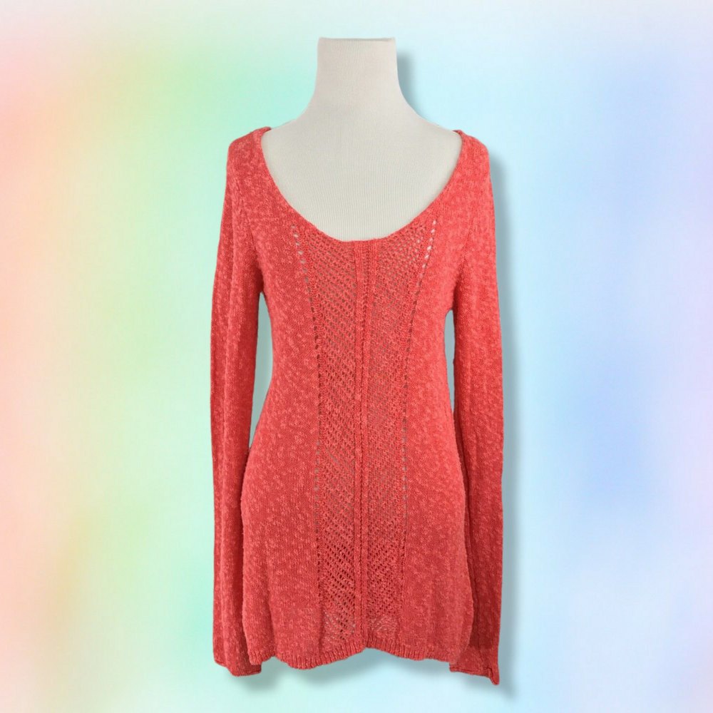 Lucky Brand Womens Light‎ coral open Knitted Pullover Tunic Sweater Size M